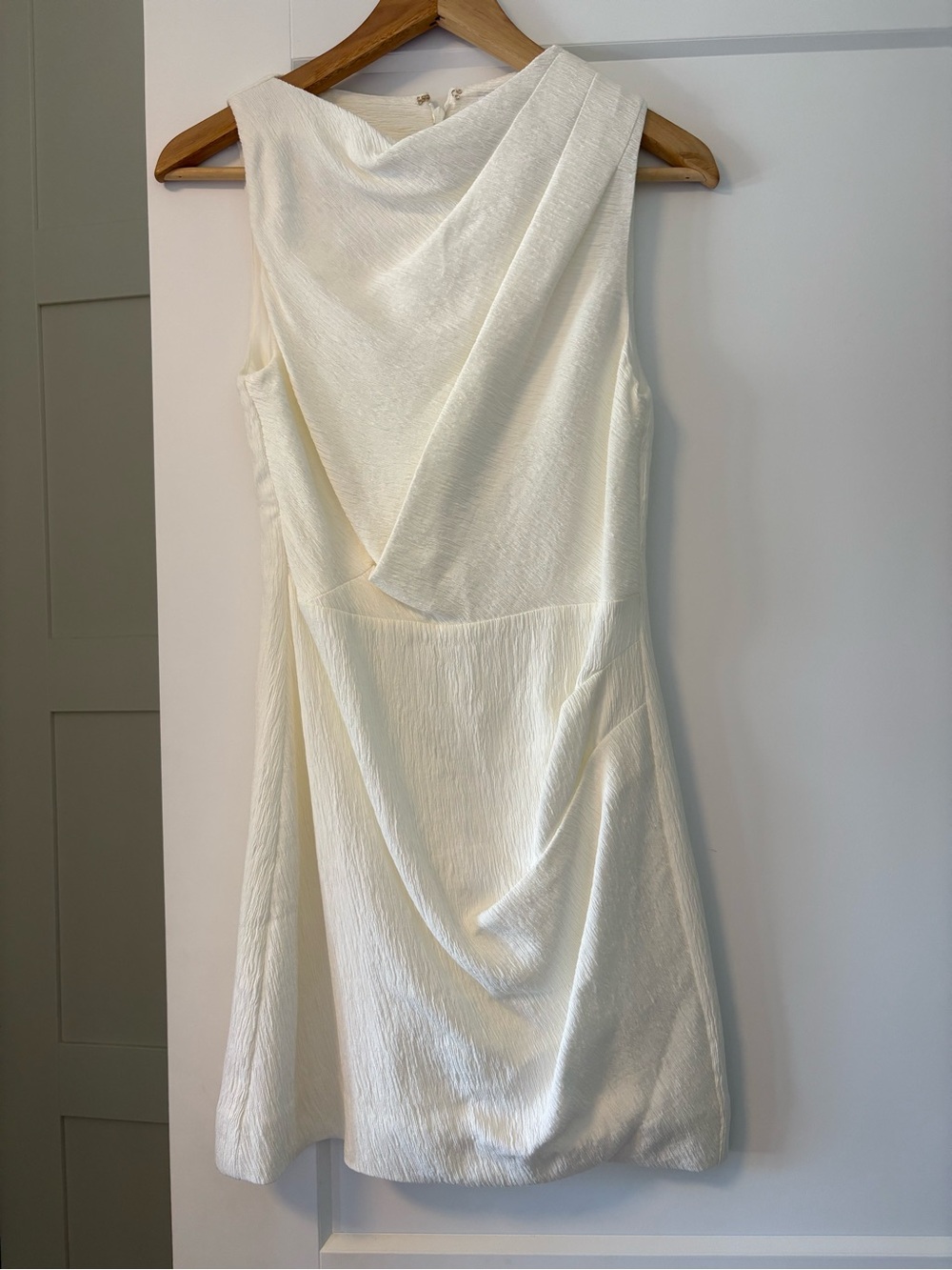 Draped Cream Mini Dress - Sleek Sleeveless Style